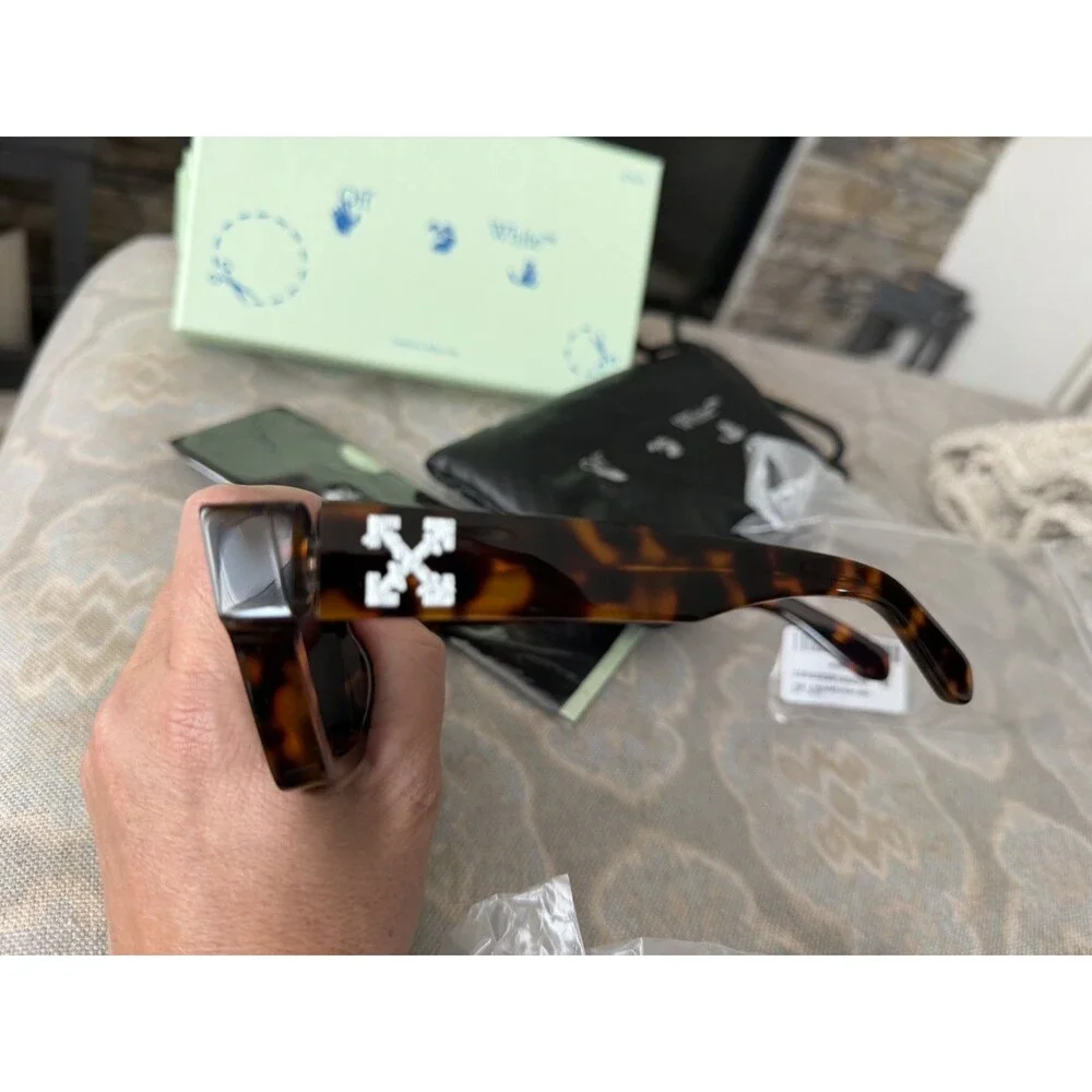 Off-White Virgil Sunglasses Dark Havana Tortoise Shell Frame Green Lenses Italy